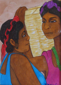 Painting by Mexican artist Nadine Mayes. Placticando (Chatting), 1997. © Alvin Starkman 2007