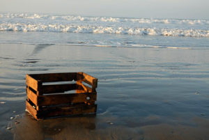 A lone crate lost from a passing vessel lies stranded on a Sonoran beach in Mexico's Sea of Cortez. © Gerry Soroka, 2009