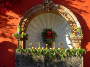 A fountain on a Mexican street honors Our Lady of Dolores on the Friday preceding Palm Sunday © Edythe Anstey Hanen, 2014