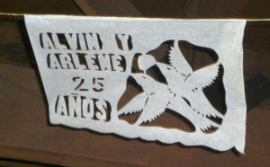 Custom made banners in papel picado (cut paper) announce the event. This is a tipical tradition for special events in Mexico, like Day of the Dead or the Mexican Independence Day. © Alvin Starkman 2008