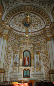 The Sanctuary of Our Lady of Guadalupe in Zacatecas has three chapels. Their opulence is breathtaking and there isn't a surface that isn't painted or ornamented with costly gold and stone. © Jane Ammeson, 2009