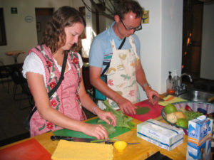 Students at a work station prepare yerba santa leaves for the mole in Mexico's Casa de los Sabores cooking school. It is located in the southern state of Oaxaca. © Alvin Starkman 2008