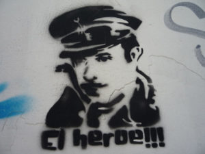 A Mother Monkey Collective impression of Mexican screen legend Pedro Infante from the film "A Toda Maquina." This example of stencil grafitti art by the Mother Monkey Collective comes from Mexico City. © Anthony Wright, 2009