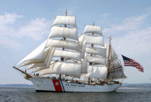 The Eagle, which became the property of the U.S. Coast Guard Academy, is interestingly a sister-ship to the Portuguese Sagres II. Both were built in Germany in the 1930s. Mexico's Cuauhtemoc will host the Vela Sud America regatta in Veracruz and welcome the U.S. Coast Guard Eagle to the festivities. © Thaddeus J. Koza, 2010