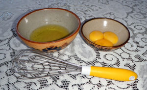 Beat egg whites until stiff, then incorporate the beaten egg yolks. © Daniel Wheeler, 2010