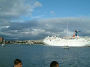 One of the two cruise ships in the harbor this Saturday.