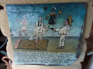 Reproduction of a Mexican ex-voto — a painting of gratitude, or testimony, dedicated the to saint that assisted the person in a difficult or dangerous situation © Alvin Starkman, 2011