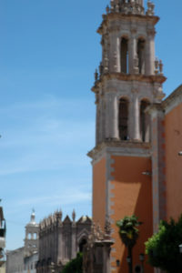 The elaborate facadet of Nuestra Señora de la Soledad Sanctuary is a mixture of architecture including Baroque, Gothic and Mudéjar.