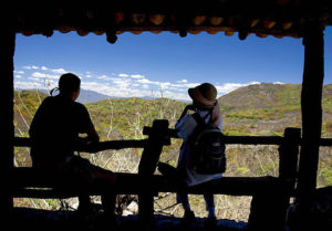 A few shaded rest stations are located along the five-kilometer trail to the Piedras Bola, west of Guadalajara, Mexico. © John Pint, 2009