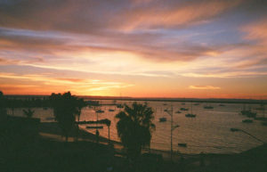 View of the harbor in La Paz at sunset
