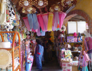 The artisan's market in Tequisquiapan, Queretaro, has something for every age. Many of the decorative items in this shop are designed for children. © Daniel Wheeler, 2009