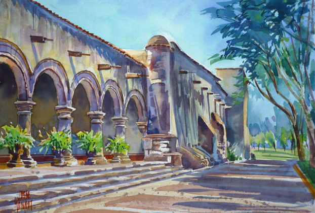 A view of Mexicos Hacienda Labor de Rivera by Guadalajara watercolorist Jorge Monroy. © John Pint, 2011