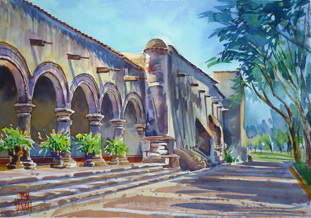 A view of Mexicos Hacienda Labor de Rivera by Guadalajara watercolorist Jorge Monroy. © John Pint, 2011