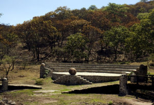 An amphitheater decorated with some of the smaller stones has been set up for future presentations to visitors at the Piedras Bola site in west central Mexico. © John Pint, 2009