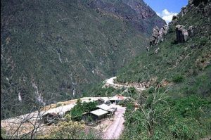 Lodging in Mexico's Copper Canyon tends toward the rustic and quaint. This is the guest house in La Bufa taken from high on the mountainside. © Geri Anderson 2001.