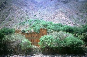 Ruins of an old hacienda near Batopilas, operated from 1880 to 1911 by American silver magnate, Alexander Shepard, were visible from the edge of town. The workers at this hacienda extracted more than 19 million ounces of silver from the nearby hills. © Geri Anderson 2001.