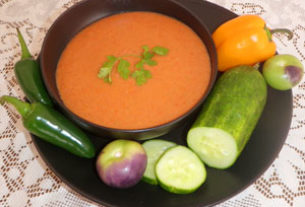 A Mexican version of gazpacho adds tomatillos, jalapeño peppers and avocado. © Daniel Wheeler, 2010