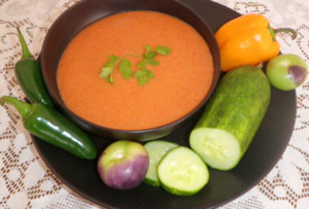 A Mexican version of gazpacho adds tomatillos, jalapeño peppers and avocado. © Daniel Wheeler, 2010