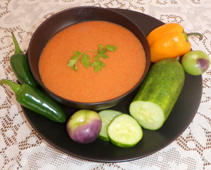 A Mexican version of gazpacho adds tomatillos, jalapeño peppers and avocado. © Daniel Wheeler, 2010