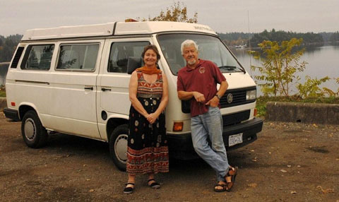 Mexconnect author Gerry Soroka with his wife, Vera. Frida, their Volkwagen Westfalia campervan, is named for the iconic Mexican artist, Frida Kahlo.