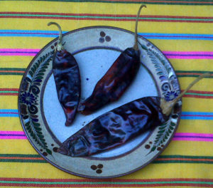 Chiles guajillos are an important part of many salsas. These are dried Anaheim chiles, known in northern Mexico as chilaca. © Daniel Wheeler, 2009