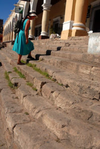 Well worn stone stairs lead to one of many venerable buildings in a historic town. Alamos is situated in the northern Mexico state of Sonora. © Gerry Soroka, 2009