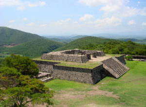 Seen from the summit at Xochicalco, vistas of surrounding hills taper away in the shimmering heat. © Anthony Wright, 2009