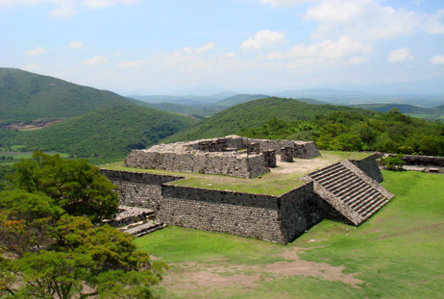 Seen from the summit at Xochicalco, vistas of surrounding hills taper away in the shimmering heat. © Anthony Wright, 2009