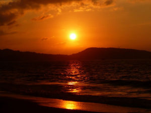 Sunset gilds the Pacific at La Peñita de Jaltemba on Mexico's Nayarit Riviera. The beach is set in a bay which is called "Boca de Narjana" (Mouth of the Orange). © Christina Stobbs, 2009