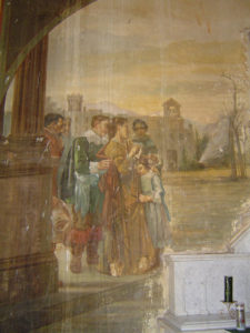 The affluent families of Milan grieve for their loved ones during the plague that struck that city in 1576. In spite of their wealth, there is nothing they could do. This is the left side of a mural behind the alter in the church of Saint Charles Borromeo at Quinta Carolina on the outskirts of Chihuahua city. © Francisco Muñoz, 2009