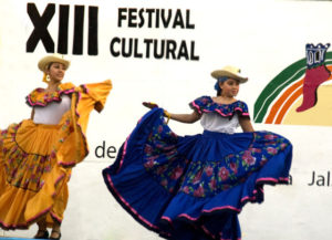 Folkloric dance troupes entertain well-wishers on the Dia de Ocomo which is normally celebrated on May 2 each year. TheTecpan of Ocomo, or Ocomo Palace, near Teuchitlan, is the largest indigenous palace in Mesoamerica. © John Pint, 2009