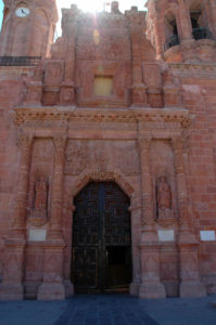 Intricate Baroque style carvings cover the the exterior walls of the majestic Sanctuary of Our Lady of Guadalupe in Zacatecas. © Jane Ammeson, 2009