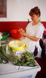 Sandra Juarez uses carrizo leaves to make corundas, a regional variation of the tamale.