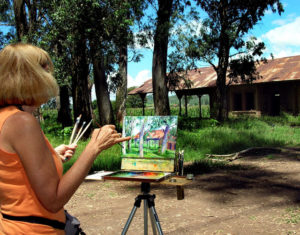 Austrian born painter Ilse Hable captures the infamous train station on canvas. The abandoned train station near San Marcos in Western Jalisco, Mexico, has a sinister history. © John Pint, 2009