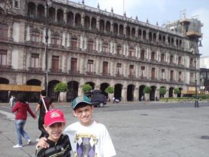 The author's sons David and Raphael pose for a photo in the Zocalo. The Zocalo is the heart of Mexico City. © Lilia Wall, 2014