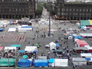 Protesters camp in the Zocalo in Mexico City across from Palacio Nacional © Lilia Wall, 2014