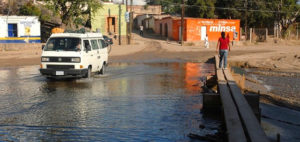 Frida fords Alamos' Arroyo Aduana, still full of water in the wake of Hurricane Norbert. © Gerry Soroka, 2009