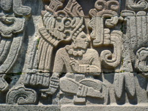 This intricate design is seen on the Pyramid of the Feathered Serpent. Its Maya influence is marked. © Anthony Wright, 2009
