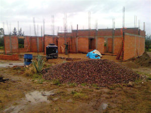 As brick walls go up, the casita takes shape little by little. © Norma Hawthorne 2008