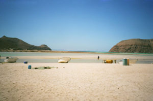 The fisherman's camp at La Partida, with Isla Espiritu Santo on the left and Isla Partida on the right