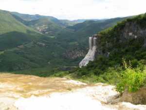 The build-up of minerals creates the appearance of petrified waterfalls at this site in rural Oaxaca © Alvin Starkman, 2012