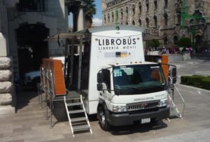 The Librobus mobile bookstore parks outside the Palace of Fine Arts in Mexico City © Anthony Wright, 2012