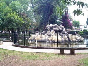 In Bosque Cuauhtemoc (the large city park) swans enjoy a swim. A map in the museum shows that the park was once one quarter of the city. It looks to be about a third of its original size.