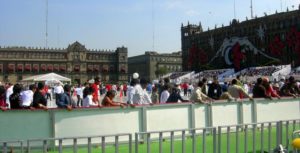 Nervous skaters don't stray too far from the boards. Mexco City's National Palace (Palacio Nacional) can be seen in the background. © Edythe Anstey Hanen, 2012