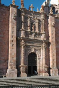 The magnificent Cathedral boasts a Churrigueresque style facade carved into the soft pink cantera stone.