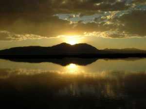 Sunset over Mexico's Lake La Vega, seen from the two-kilometer-long Teuchitlan Bicycle Trail in Jalisco. © John Pint, 2009