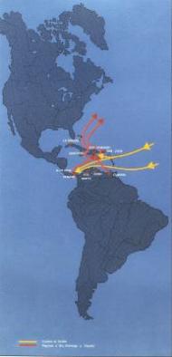 Maps of the ports and routes used for free trading during the 18th century, according to Céspedes del Castillo