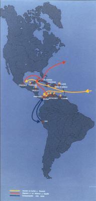 Maps of the ports and routes used for free trading during the 18th century, according to Céspedes del Castillo