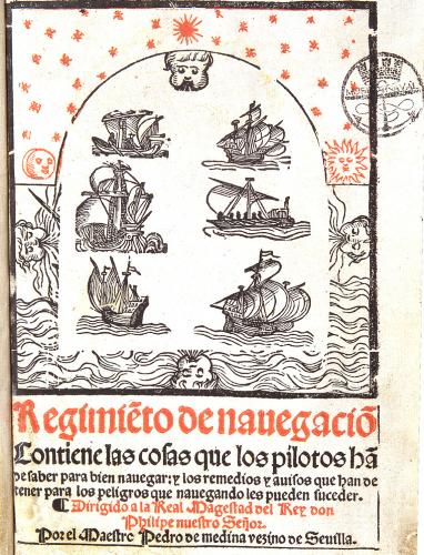 Title page of the Regimiento de navegación. Pedro de Medina. Seville, 1563. MN
