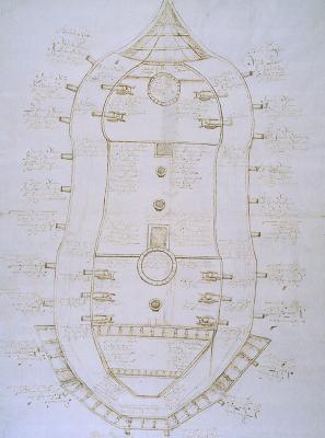 Plan of a galleon prepared for combat. 17th century. MN